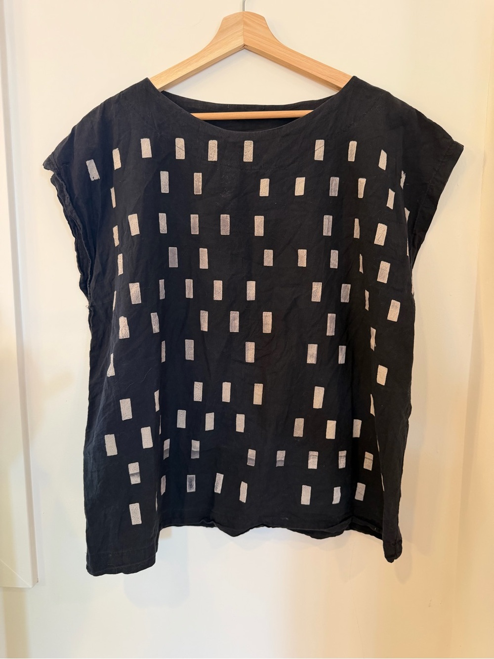Block printed Black Boxy cotton top size M